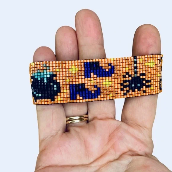 Handcrafted Halloween-Themed Adjustable Loom Cuff Bracelet Miyuki Delica Beads - Picture 8 of 9